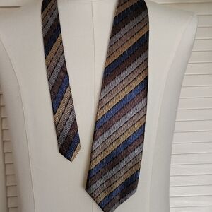 Umberto Bossi Blue Gold Brown Striped Silk Tie – Size OS - Like New